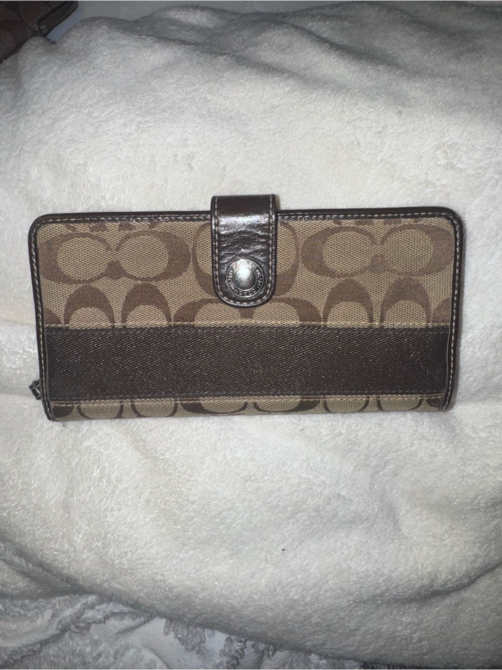 Coach Signature Canvas Wallet in Brown and Tan